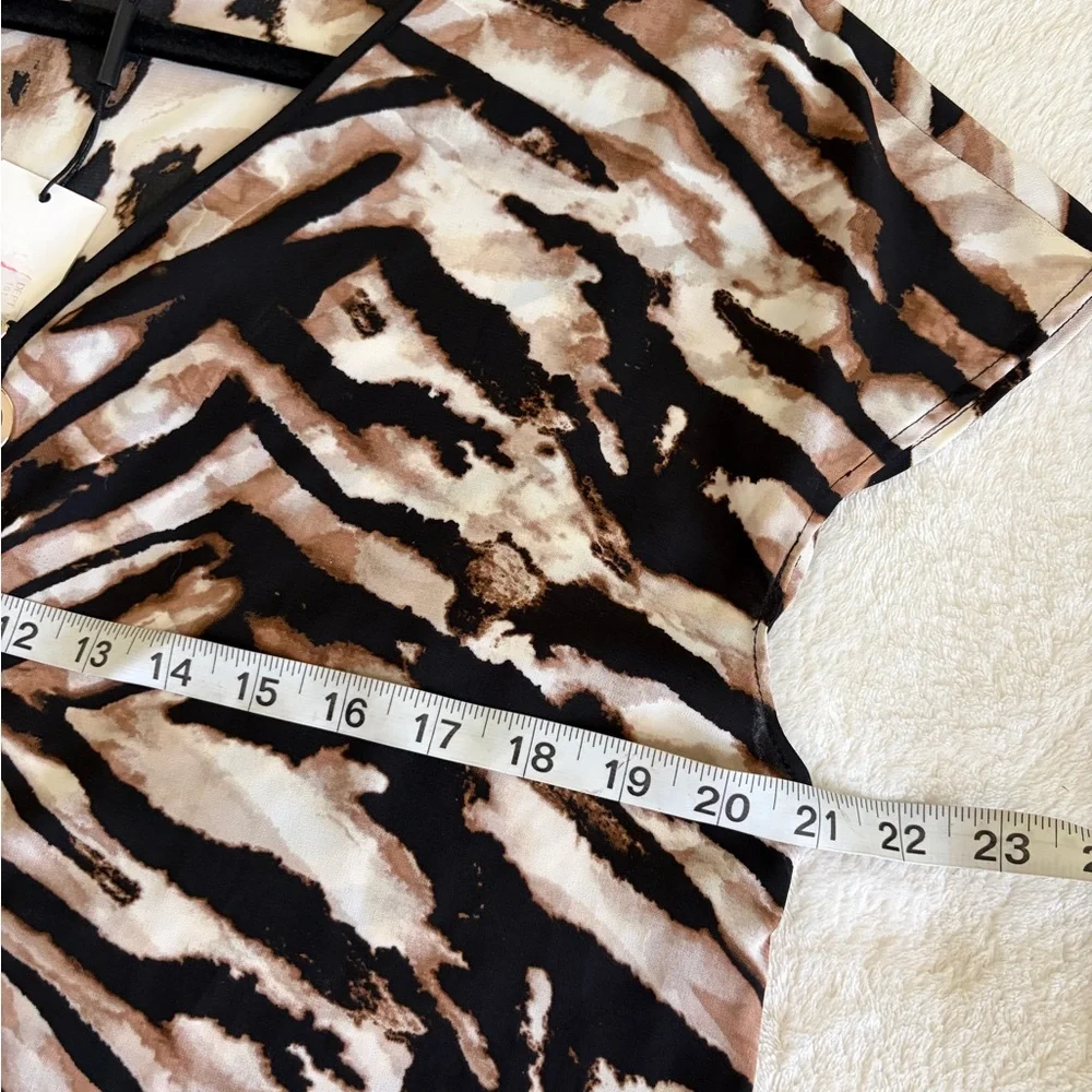 Calvin Klein Zebra Print Blouse - Black and Brown Sz M - Picture 6 of 8